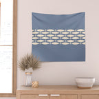 Fish Stripe - Mid Century Modern Minimalism in Stone Blue and Cream Wall Tapestry Gallery Image 2
