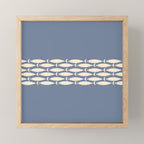 Fish Stripe - Mid Century Modern Minimalism in Stone Blue and Cream Mini Art Print Gallery Image 1