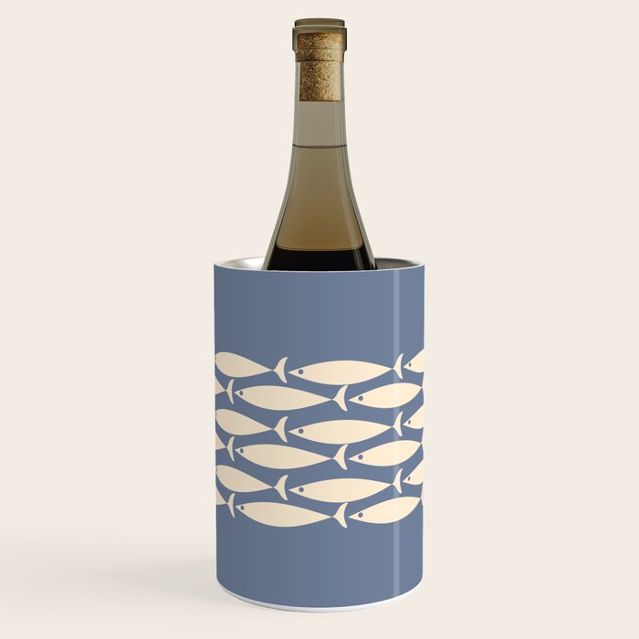 Fish Stripe - Mid Century Modern Minimalism in Stone Blue and Cream Wine Chiller Gallery Image 1