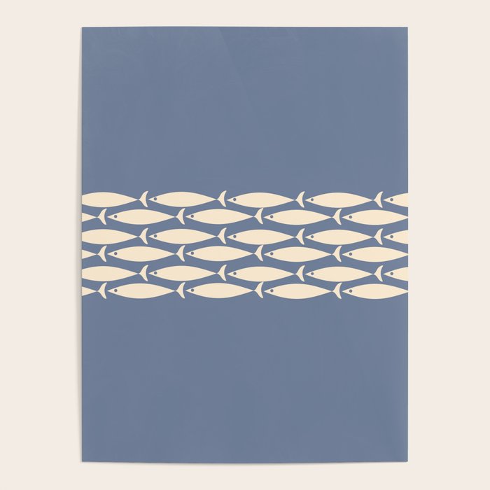 Fish Stripe - Mid Century Modern Minimalism in Stone Blue and Cream Poster Gallery Image 4
