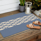 Fish Stripe - Mid Century Modern Minimalism in Stone Blue and Cream Outdoor Rug Gallery Image 2