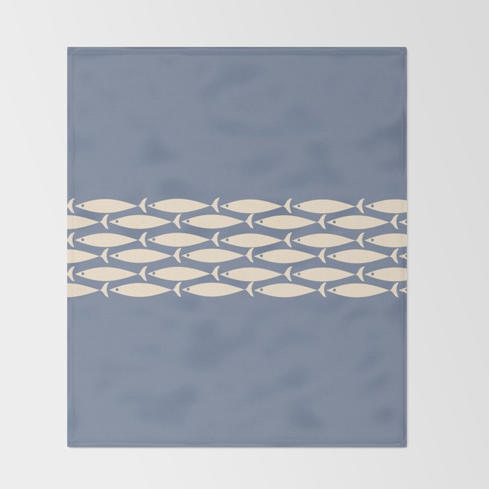 Fish Stripe - Mid Century Modern Minimalism in Stone Blue and Cream Throw Blanket Gallery Image 2