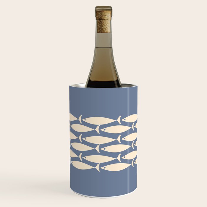 Fish Stripe - Mid Century Modern Minimalism in Stone Blue and Cream Wine Chiller Gallery Image 3