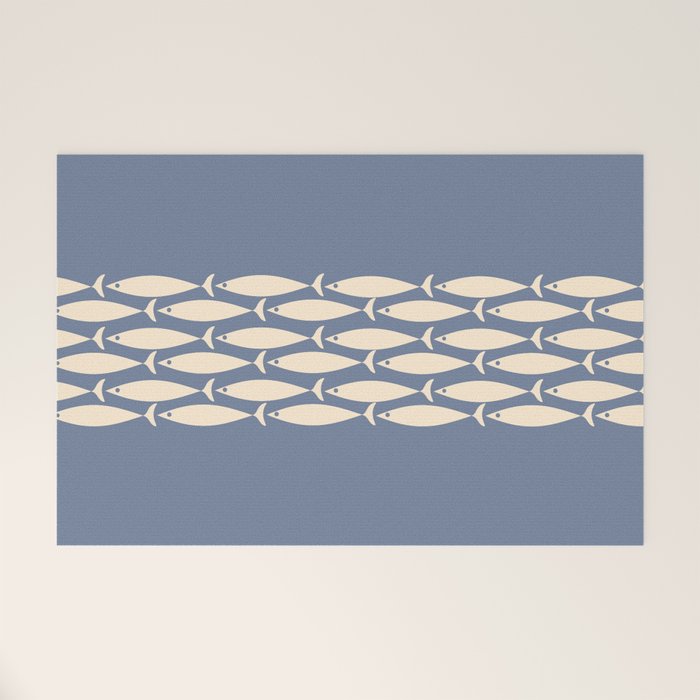 Fish Stripe - Mid Century Modern Minimalism in Stone Blue and Cream Welcome Mat Gallery Image 1