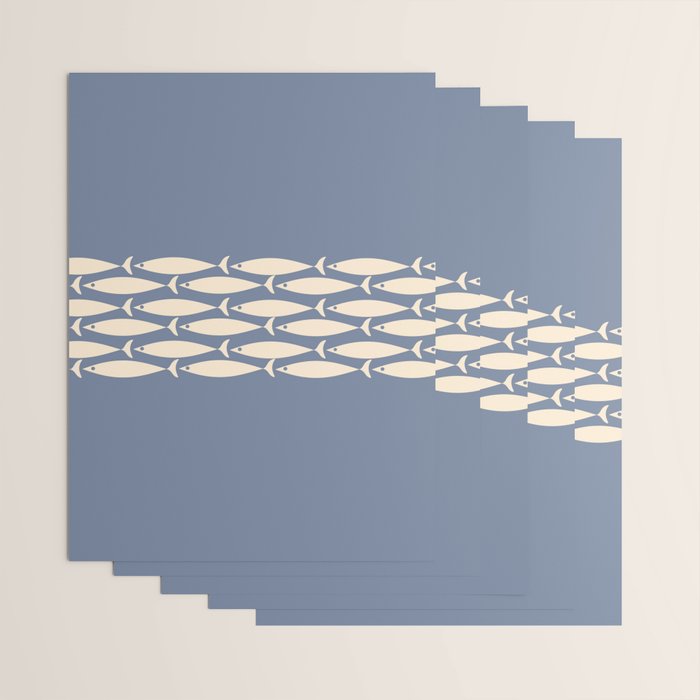 Fish Stripe - Mid Century Modern Minimalism in Stone Blue and Cream Wrapping Paper Gallery Image 3