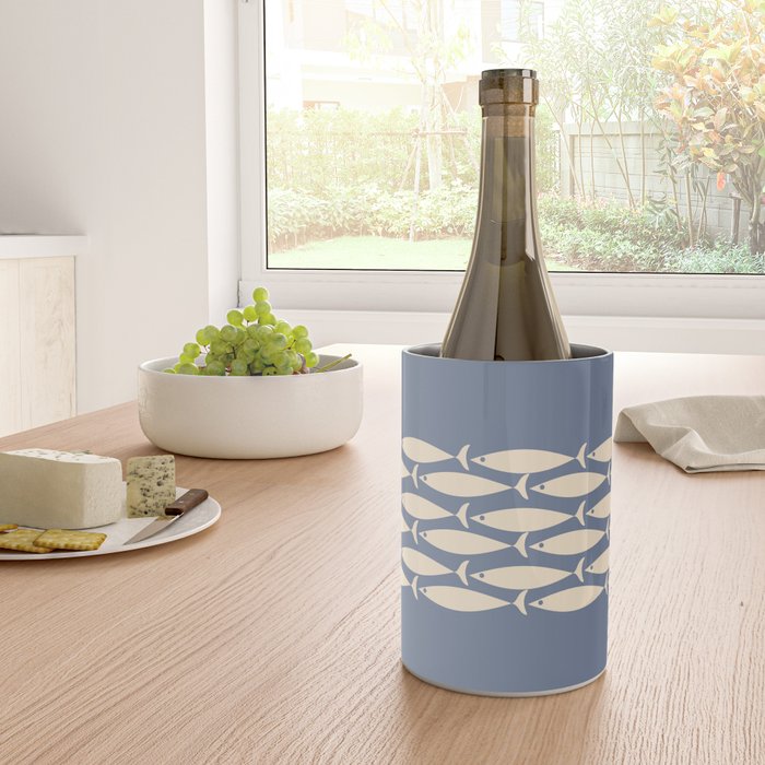 Fish Stripe - Mid Century Modern Minimalism in Stone Blue and Cream Wine Chiller Gallery Image 4