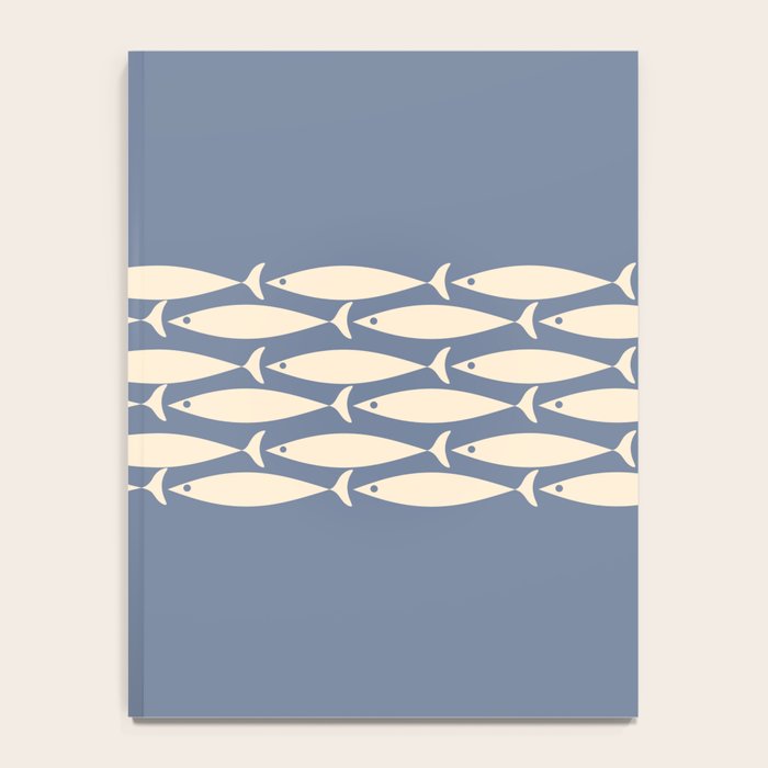 Fish Stripe - Mid Century Modern Minimalism in Stone Blue and Cream Notebook Gallery Image 4