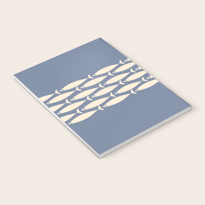 Fish Stripe - Mid Century Modern Minimalism in Stone Blue and Cream Notebook Gallery Image 3
