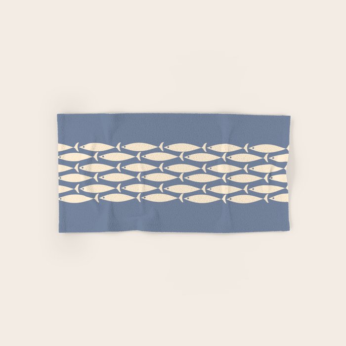 Fish Stripe - Mid Century Modern Minimalism in Stone Blue and Cream Bath Towel Gallery Image 1