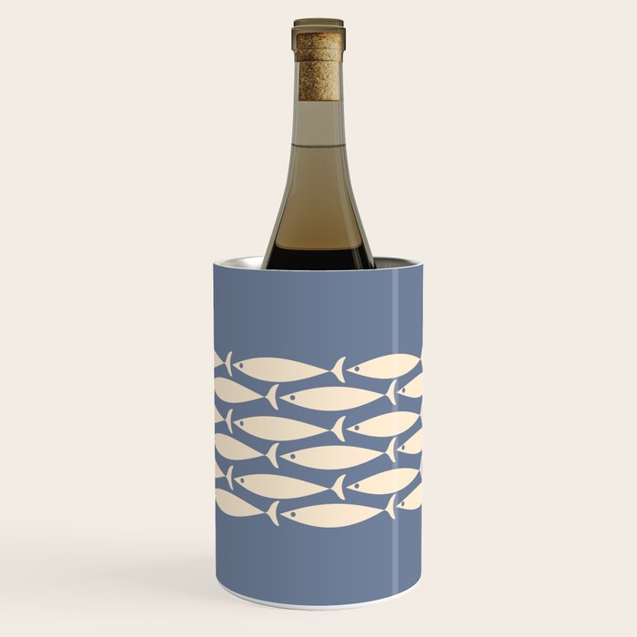 Fish Stripe - Mid Century Modern Minimalism in Stone Blue and Cream Wine Chiller Gallery Image 2