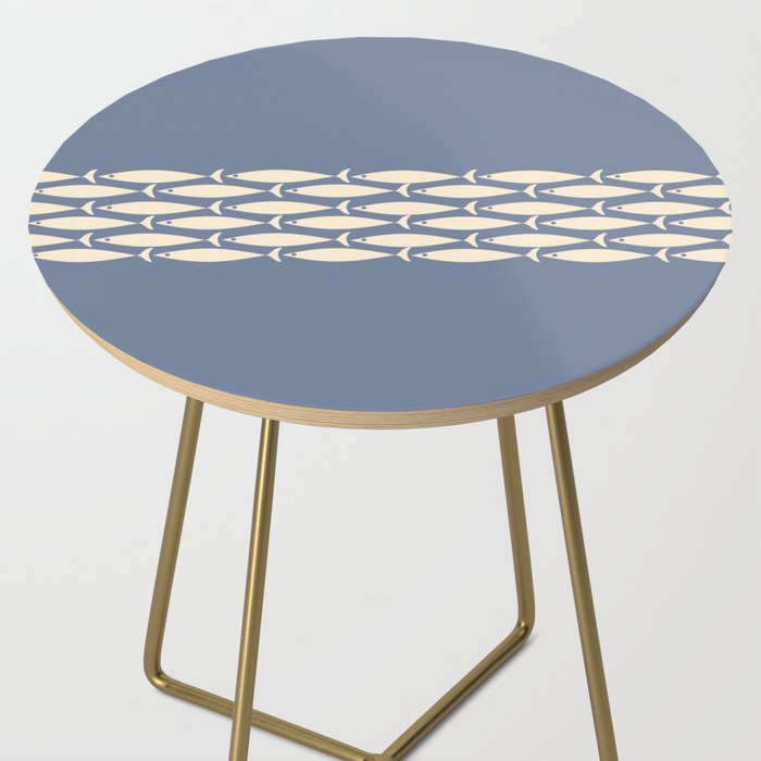 Fish Stripe - Mid Century Modern Minimalism in Stone Blue and Cream Side Table Gallery Image 2