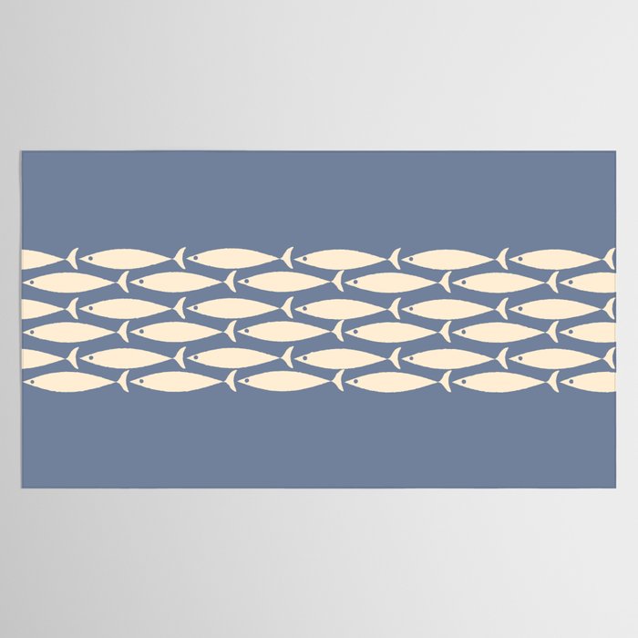 Fish Stripe - Mid Century Modern Minimalism in Stone Blue and Cream Tablecloth Gallery Image 2