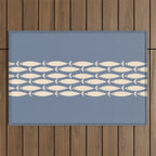 Fish Stripe - Mid Century Modern Minimalism in Stone Blue and Cream Outdoor Rug Gallery Image 1