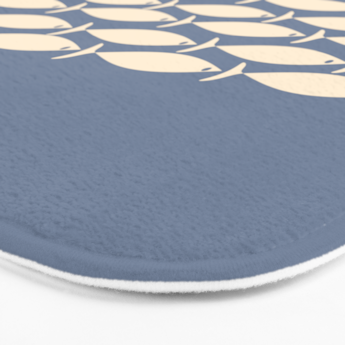 Fish Stripe - Mid Century Modern Minimalism in Stone Blue and Cream Bath Mat Gallery Image 3