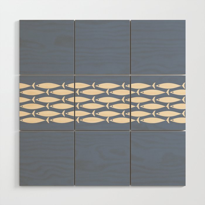 Fish Stripe - Mid Century Modern Minimalism in Stone Blue and Cream Wood Wall Art Gallery Image 1