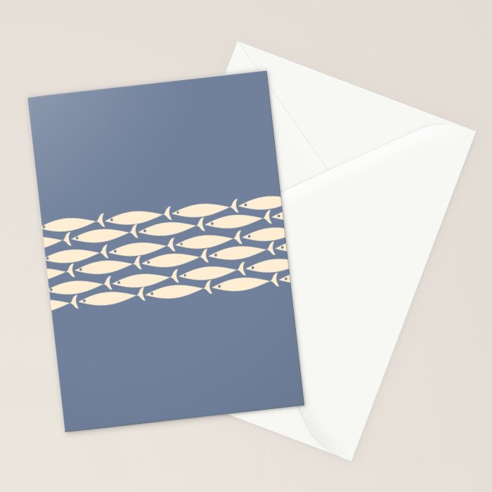 Fish Stripe - Mid Century Modern Minimalism in Stone Blue and Cream Stationery Card Gallery Image 2