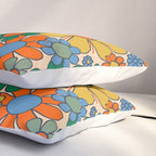 Retro Garden Flowers Groovy 60s 70s Floral Pattern Mustard Green Orange Blue Pillow Sham Gallery Image 3