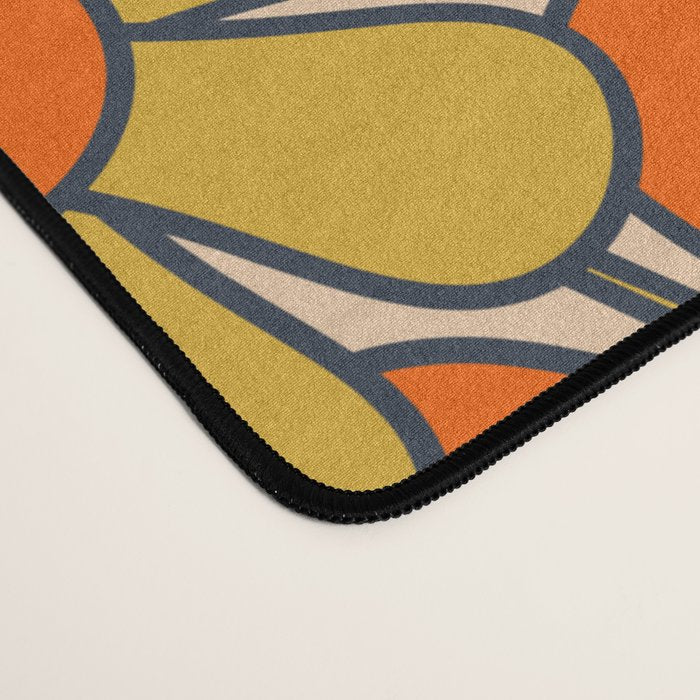 Retro Garden Flowers Groovy 60s 70s Floral Pattern Mustard Green Orange Blue Desk Mat Gallery Image 4