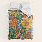 Retro Garden Flowers Groovy 60s 70s Floral Pattern Mustard Green Orange Blue Duvet Cover Gallery Image 6