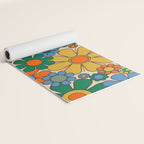 Retro Garden Flowers Groovy 60s 70s Floral Pattern Mustard Green Orange Blue Yoga Mat Gallery Image 2