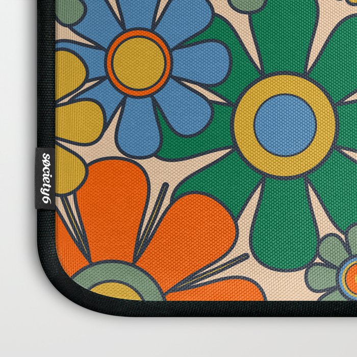 Retro Garden Flowers Groovy 60s 70s Floral Pattern Mustard Green Orange Blue Laptop Sleeve Gallery Image 3