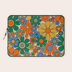 Retro Garden Flowers Groovy 60s 70s Floral Pattern Mustard Green Orange Blue Laptop Sleeve Gallery Image 1