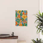 Retro Garden Flowers Groovy 60s 70s Floral Pattern Mustard Green Orange Blue Poster Gallery Image 2