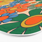 Retro Garden Flowers Groovy 60s 70s Floral Pattern Mustard Green Orange Blue Bath Mat Gallery Image 3
