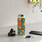 Retro Garden Flowers Groovy 60s 70s Floral Pattern Mustard Green Orange Blue Water Bottle Gallery Image 4