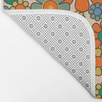Retro Garden Flowers Groovy 60s 70s Floral Pattern Mustard Green Orange Blue Bath Mat Gallery Image 2