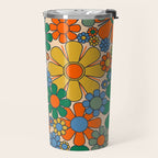 Retro Garden Flowers Groovy 60s 70s Floral Pattern Mustard Green Orange Blue Travel Mug Gallery Image 2
