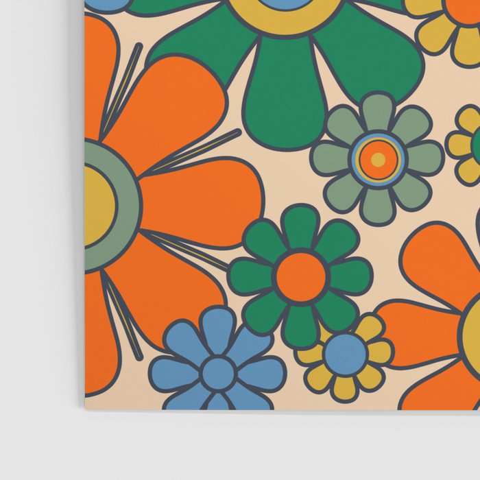 Retro Garden Flowers Groovy 60s 70s Floral Pattern Mustard Green Orange Blue Poster Gallery Image 3