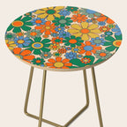 Retro Garden Flowers Groovy 60s 70s Floral Pattern Mustard Green Orange Blue Side Table Gallery Image 2