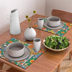 Retro Garden Flowers Groovy 60s 70s Floral Pattern Mustard Green Orange Blue Placemat Gallery Image 2
