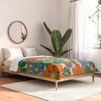 Retro Garden Flowers Groovy 60s 70s Floral Pattern Mustard Green Orange Blue Comforter Gallery Image 2