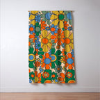 Retro Garden Flowers Groovy 60s 70s Floral Pattern Mustard Green Orange Blue Window Curtain Gallery Image 3
