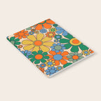 Retro Garden Flowers Groovy 60s 70s Floral Pattern Mustard Green Orange Blue Notebook Gallery Image 2