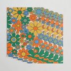 Retro Garden Flowers Groovy 60s 70s Floral Pattern Mustard Green Orange Blue Wrapping Paper Gallery Image 3