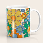 Retro Garden Flowers Groovy 60s 70s Floral Pattern Mustard Green Orange Blue Coffee Mug Gallery Image 1