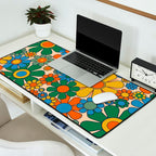 Retro Garden Flowers Groovy 60s 70s Floral Pattern Mustard Green Orange Blue Desk Mat Gallery Image 2