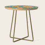 Retro Garden Flowers Groovy 60s 70s Floral Pattern Mustard Green Orange Blue Side Table Gallery Image 1