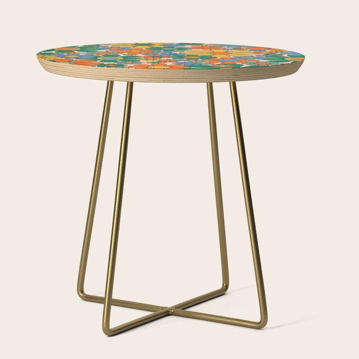 Retro Garden Flowers Groovy 60s 70s Floral Pattern Mustard Green Orange Blue Side Table Gallery Image 1