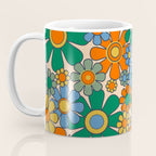 Retro Garden Flowers Groovy 60s 70s Floral Pattern Mustard Green Orange Blue Coffee Mug Gallery Image 3