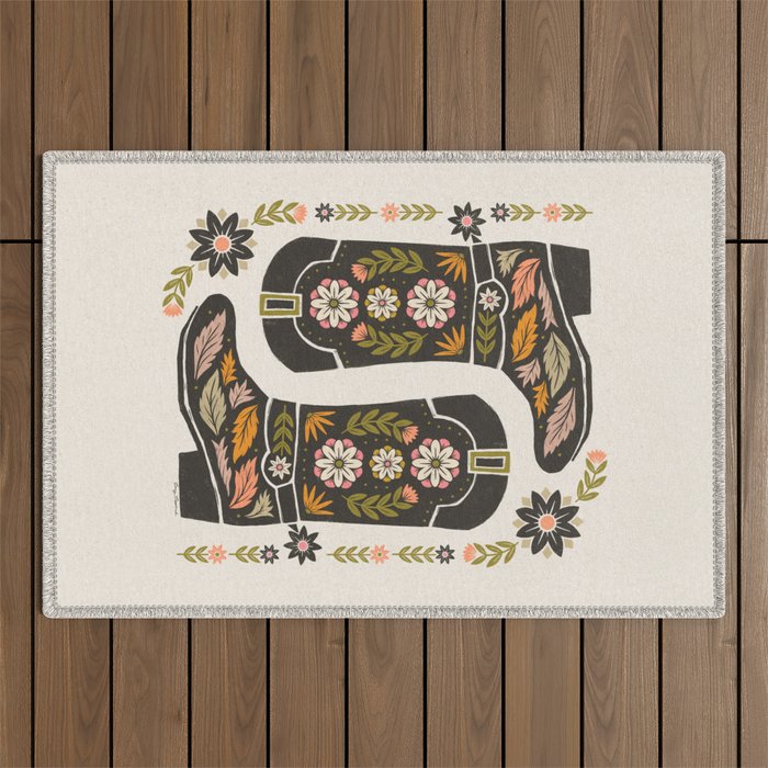 Cowboy boots and flowers Outdoor Rug Gallery Image 1