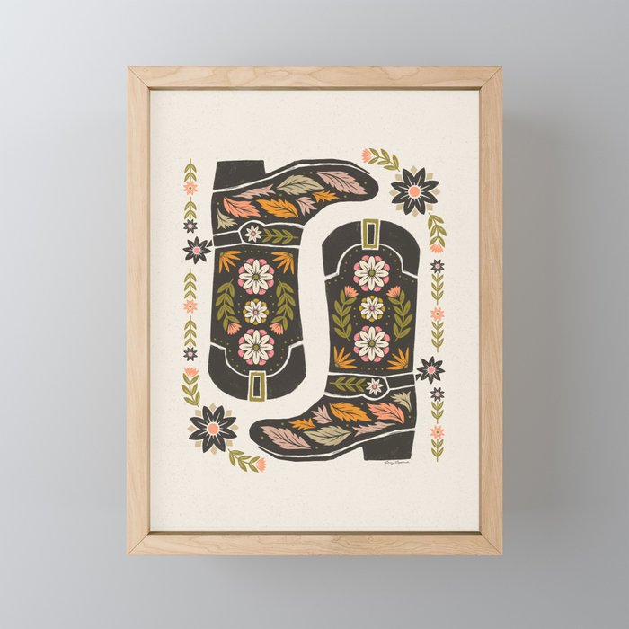 Cowboy boots and flowers Mini Art Print Gallery Image 1