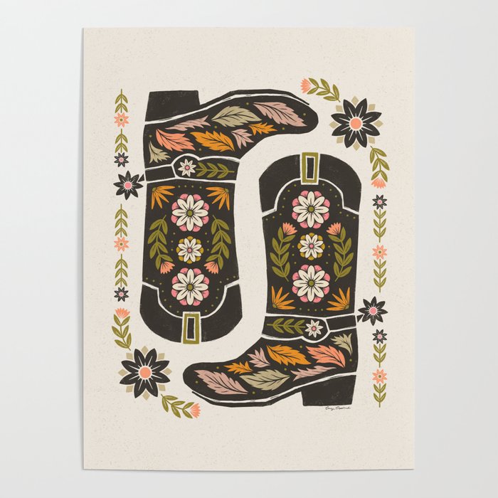Cowboy boots and flowers Poster Gallery Image 1