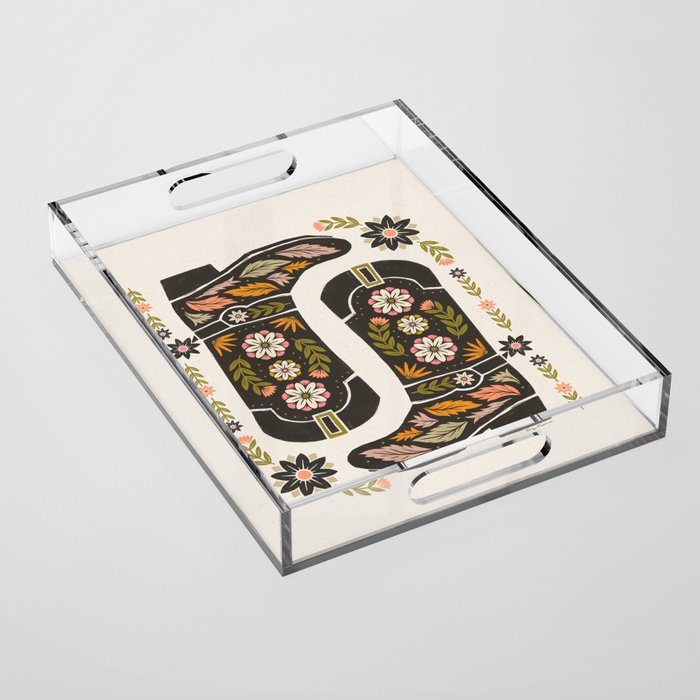 Cowboy boots and flowers Acrylic Tray Gallery Image 1