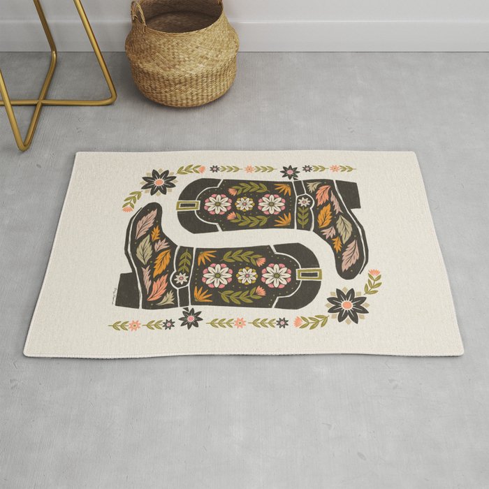 Cowboy boots and flowers Rug Gallery Image 1