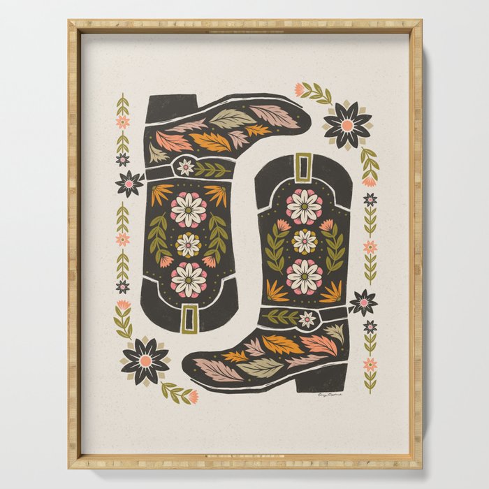 Cowboy boots and flowers Serving Tray Gallery Image 1