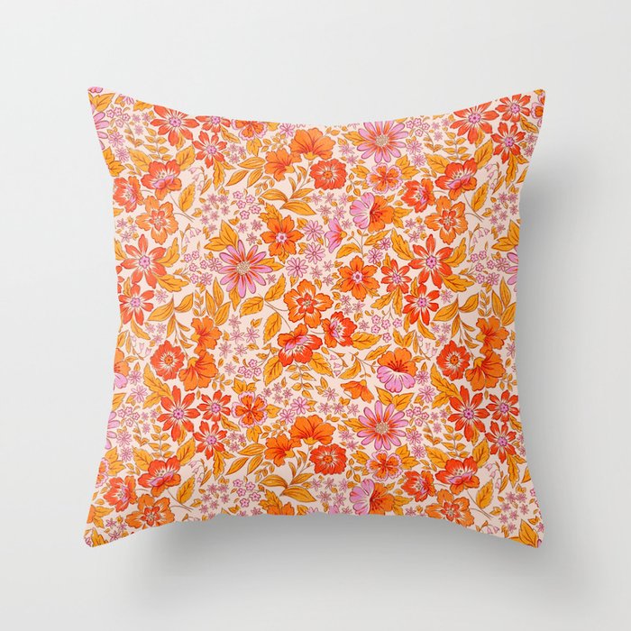 Posey - orange and pink Throw Pillow Gallery Image 6